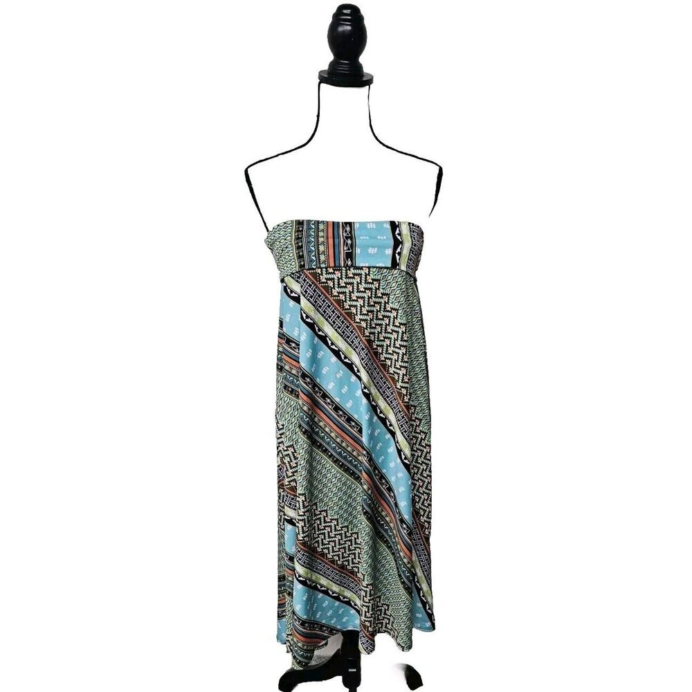 Sunny Leigh Maxi Skirt Large Mixed Print Stripe Aztec Boho Gypsy Stretch - Picture 3 of 8